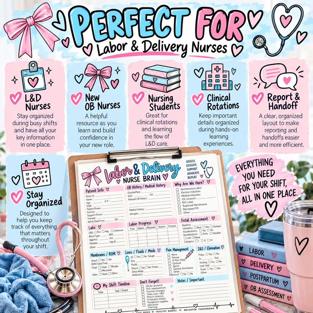 L&D Nurse Brain Sheet | Labor & Delivery Nurse Report Sheet & Shift Organizer