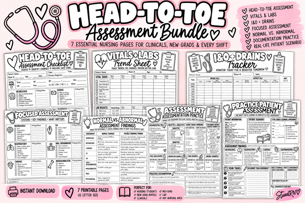 Nursing Head-to-Toe Assessment Bundle | Clinical Worksheets