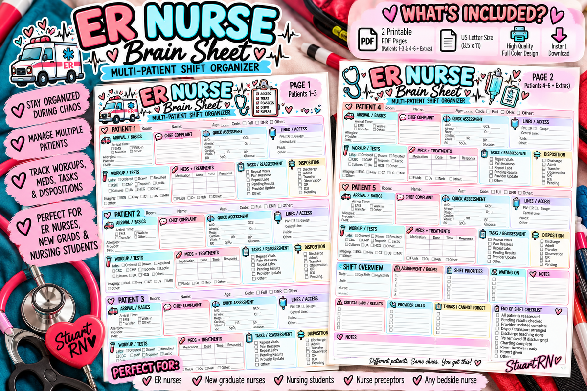 ER Nurse Brain Sheet | 6-Patient Emergency Room Organizer