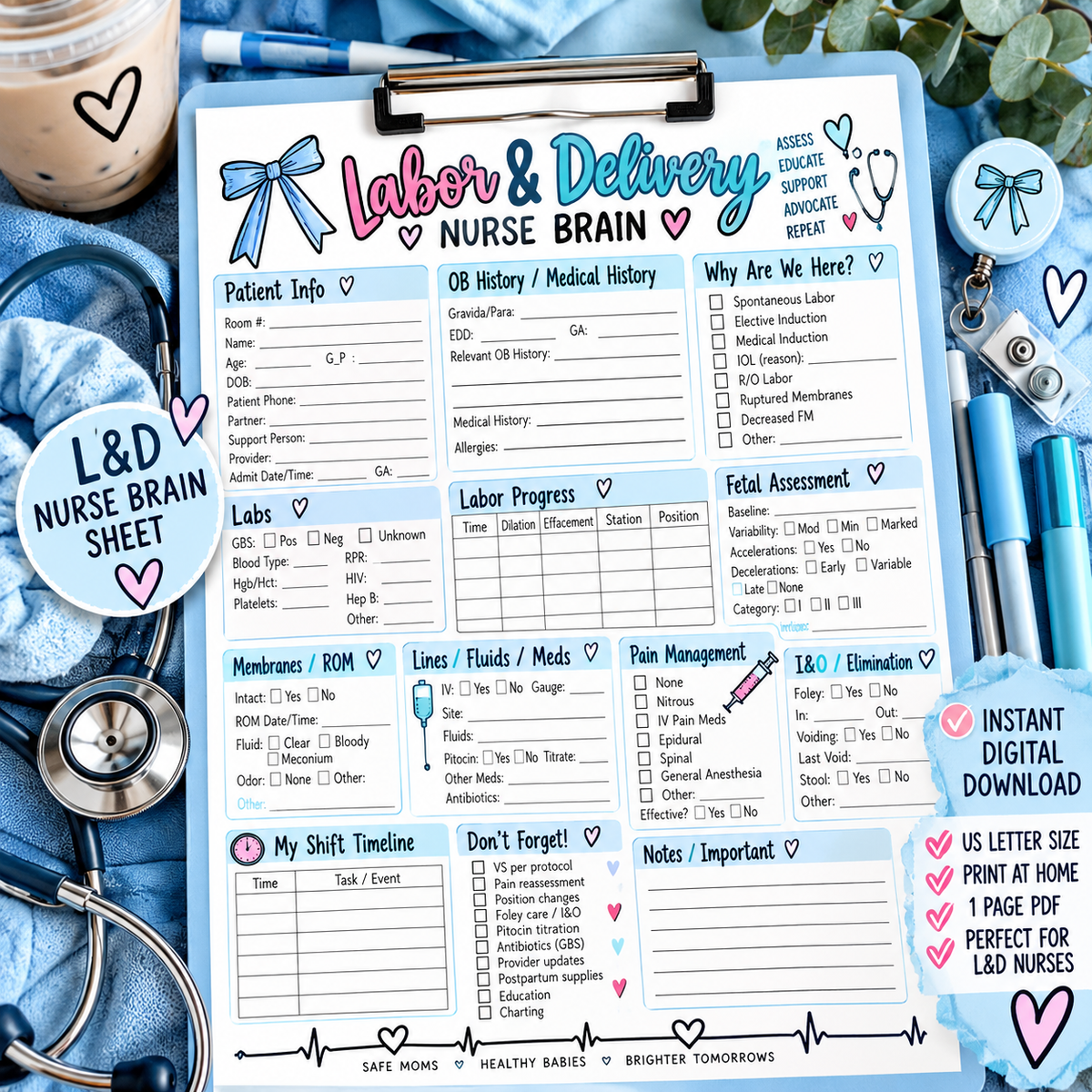 L&D Nurse Brain Sheet | Labor & Delivery Nurse Report Sheet & Shift Organizer