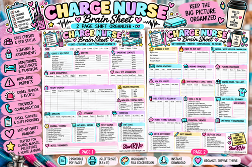 Charge Nurse Brain Sheet | 2-Page Shift Organizer