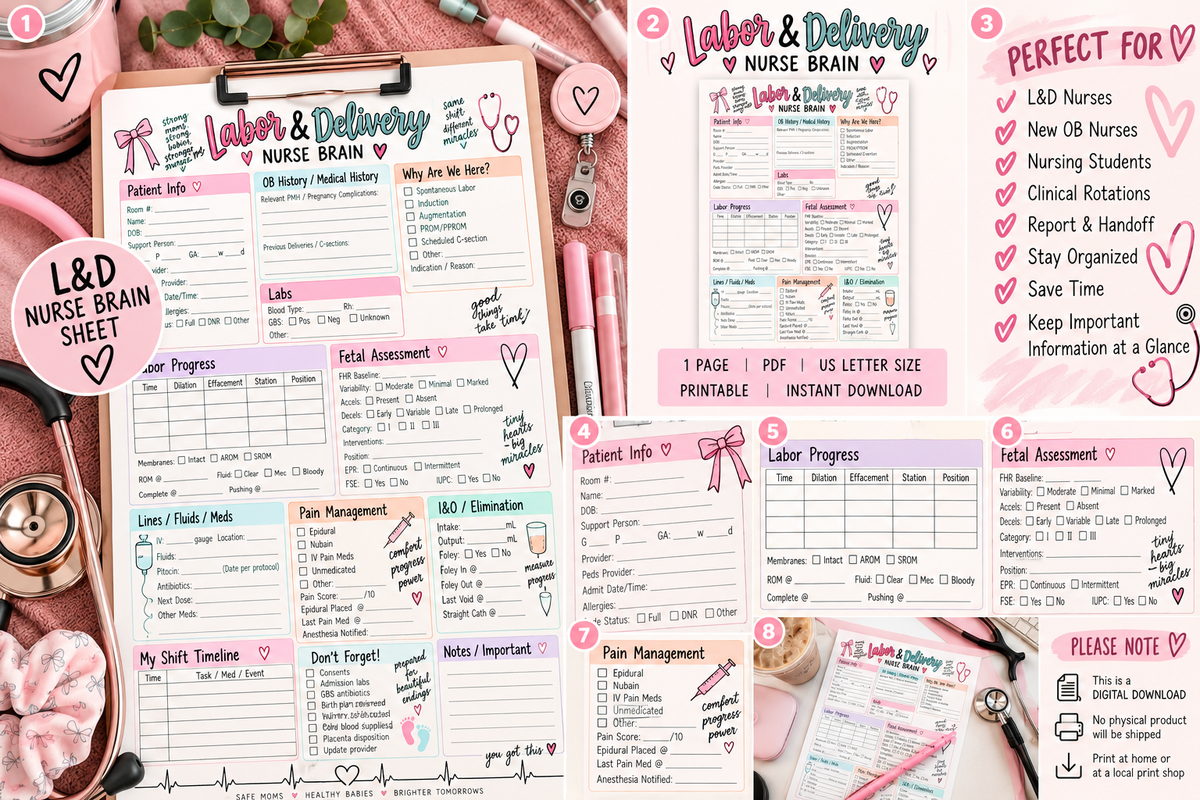 L&D Nurse Brain Sheet | Labor & Delivery Nurse Report Sheet & Shift Organizer