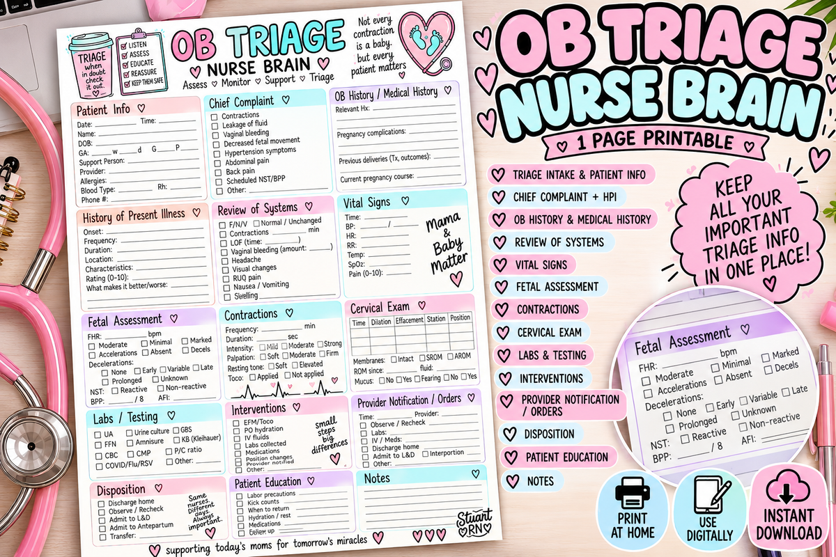 OB Triage Nurse Brain Sheet | Labor & Delivery Triage Report